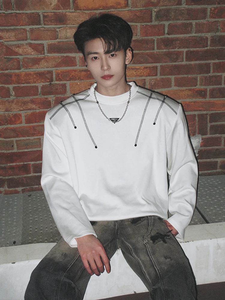 

Мужская толстовка Cleanfit с белыми накладками на плечах, длинный рукав, весна-осень, модный дизайн, премиум-класс, модель M, стильный дизайн