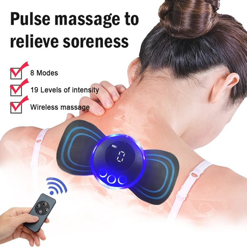 

Remote LCD Display 8 Mode EMS Mini Portable Electric Pulse Neck Massager Muscle Pain Relief Tool Cervical Massage Patch For Body