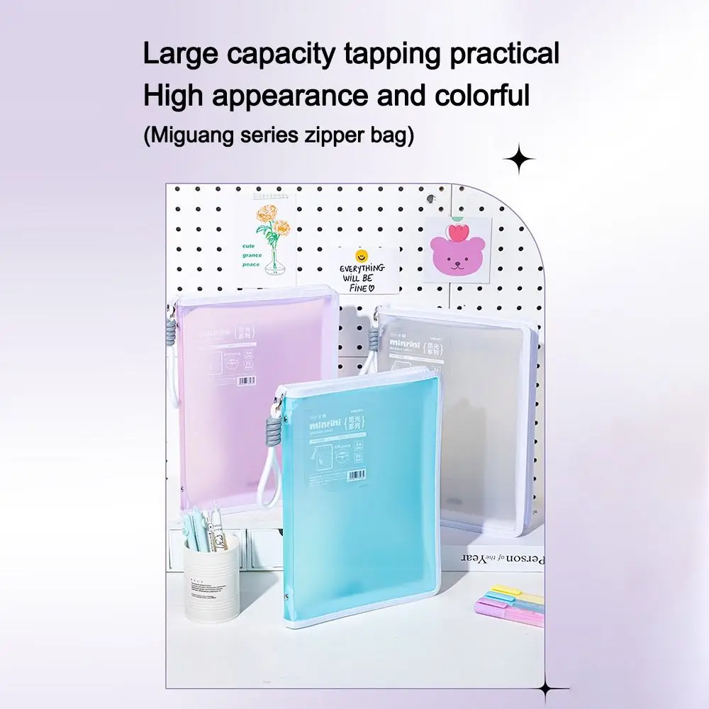 

Portable Transparent A4 Zipper File Bag with Lanyard Large Capacity File Folder Bags Storage Bag Office School Supplies