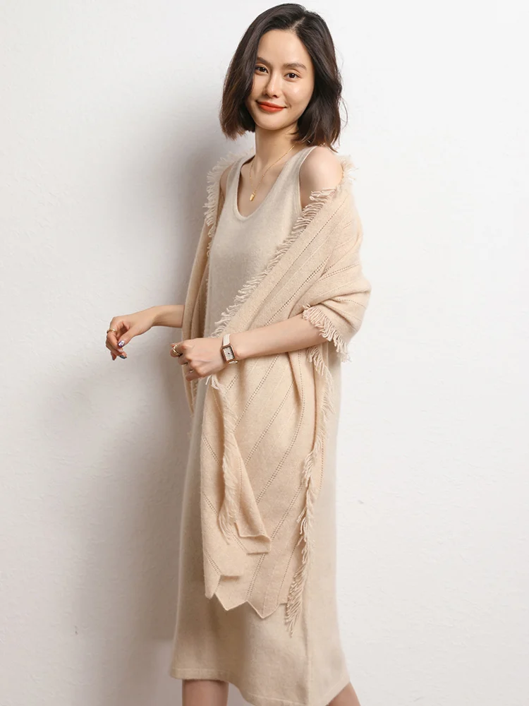 Sold Out Sold Out Cashmere Luxury Hollow Tassel cashmere shawl scarf Autumn Winter Soft Warm Cashmere Sweater Tops