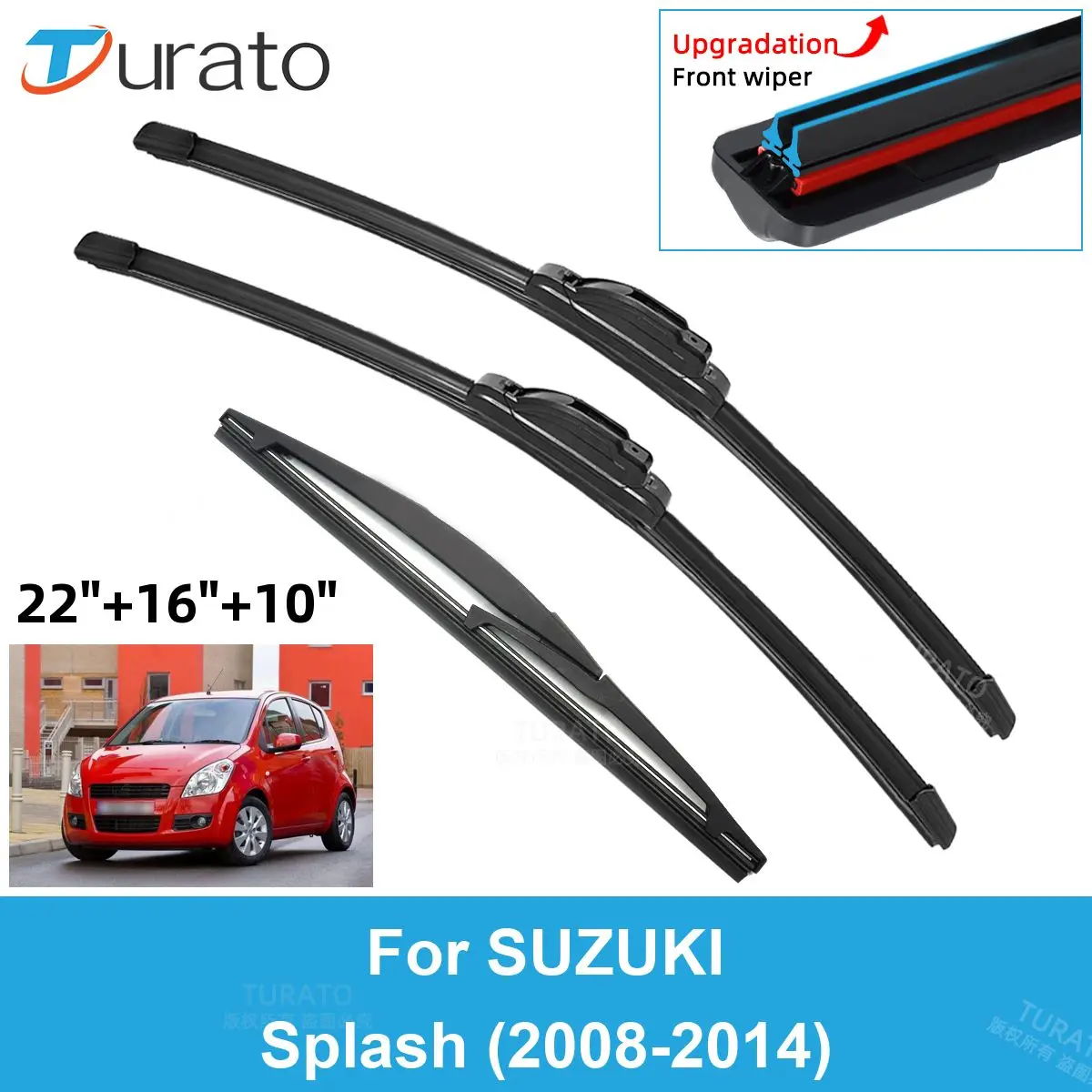 

3PCS Car Wiper Blades for 2008-2014 SUZUKI Splash Rear Windshield Wipers Double Rubber Car Accessories 2010 2011 2012 2013 2014