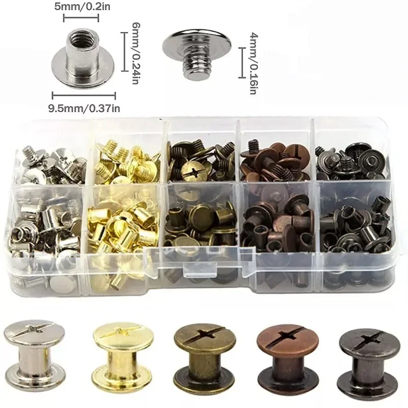 100sets M4 M5 Chicago Screws Binding Chicago Screw for Leather Bag Accounk Photo Album Screw Books Butt Assembling Bolts
