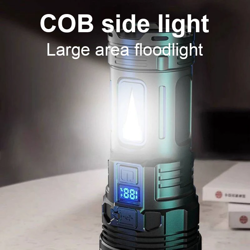 Powerful Flashlight With 7 Lamp Beads Super Tactical Light With Cob Side Light Camping Lantern Usb Rechargeable Outdoor Torch