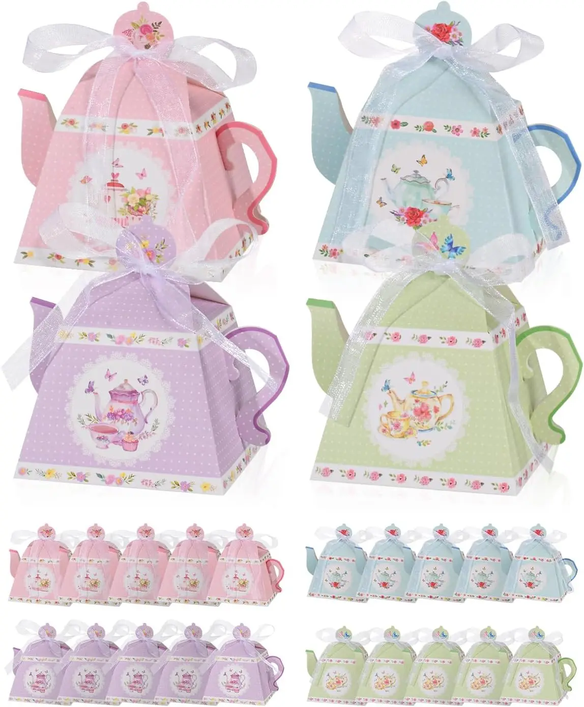 

24 Pieces Floral Tea Party Favor Boxes Centerpiece Table Decoration Teapot Favor Boxes Tea Party Treat Gift Boxes Goodie Treat B