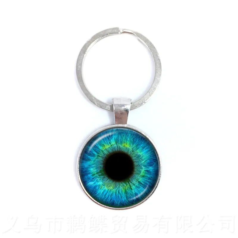 Charming Green Eyes Evil Eye Keychain Beautiful Animal Dragon Cats Eye 25mm Glass Cabochon Keyring For Friends