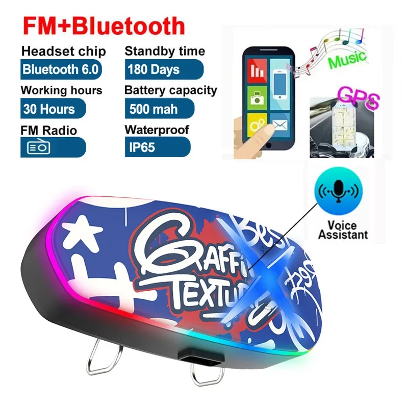 

Wireless Motorcycle Helmet Headset FM Radio+Bluetooth 6.0 Hands-free Call Stereo Waterproof Earphone Music Player Long Standby