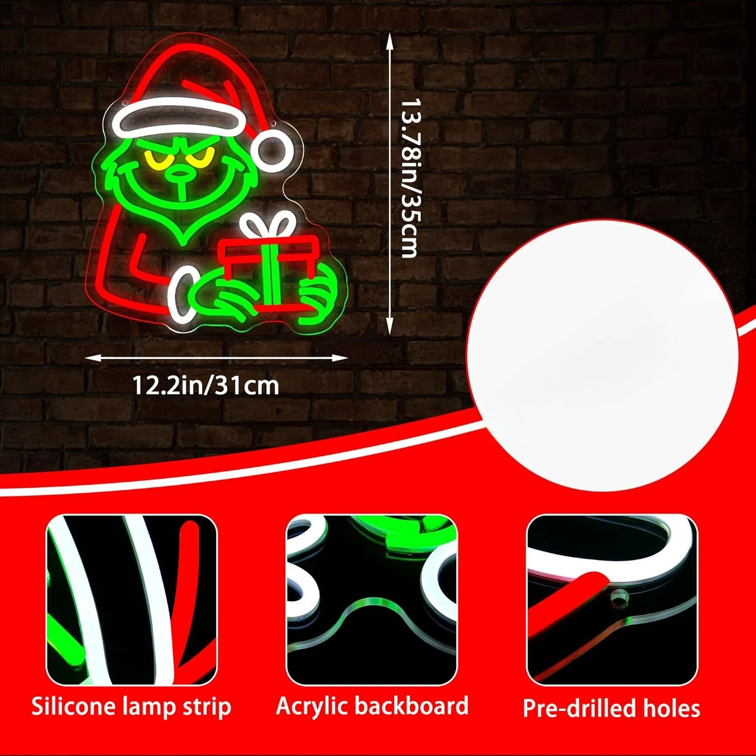 Christmas Neon Sign USB Dimmable Christmas Neon Light for Men LED Light Up Sign for Living Room Store Man Cave Home Decor Gift