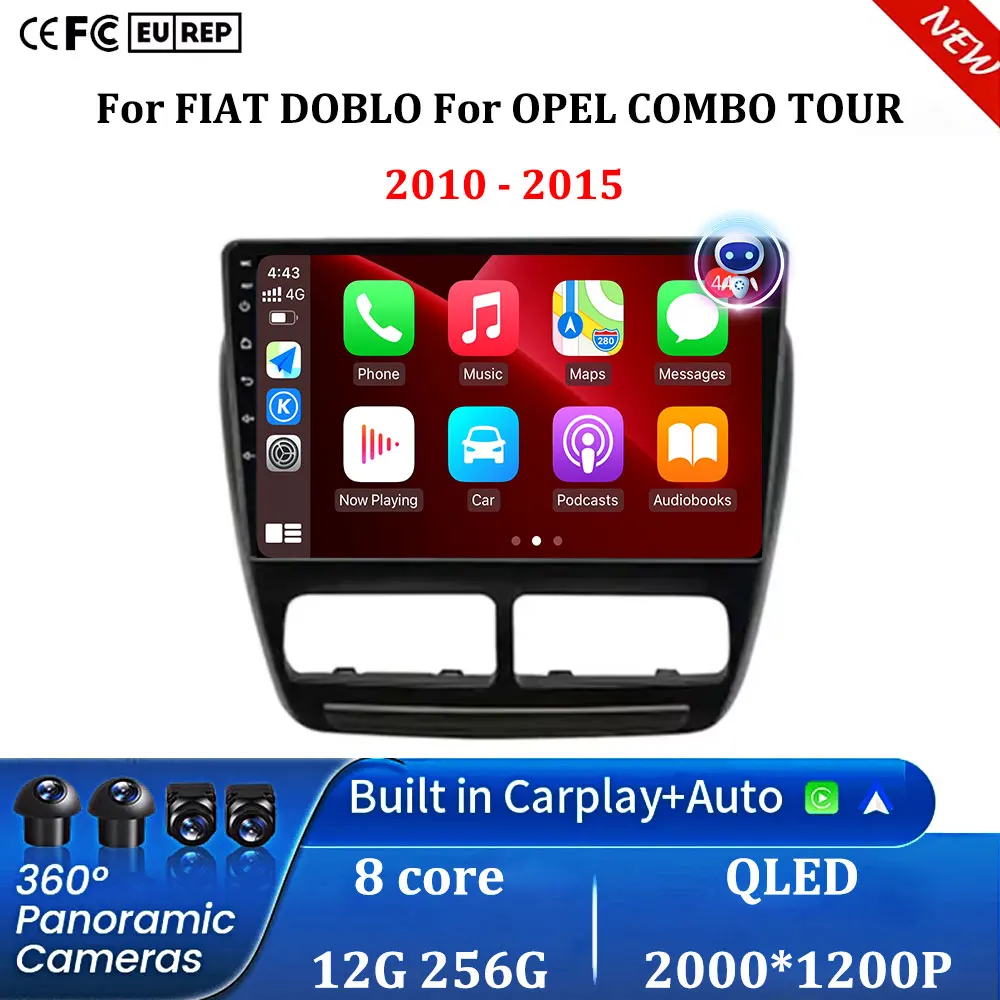 Android 16 Car Radio For FIAT DOBLO / OPEL COMBO TOUR 2010-2015 GPS Navi 2K QLED DSP Carplay Multimedia Player NO DVD 4G WiFi