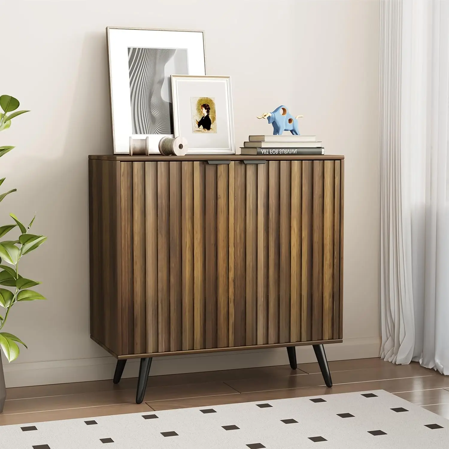 

Sideboard Buffet Cabinet with Storage, Modern Fluted Console Cabinet with Doors and Adjustable Shelves, Wood Accent, Customized