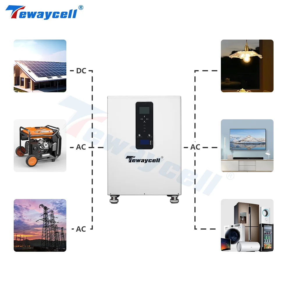 Tewaycell Lithium iron Phosphate 15KWH 51V 300AH LiFePO4 Battery Pack All-in-One Built-in-10KW Inverter BMS Solar Powerwall DDP