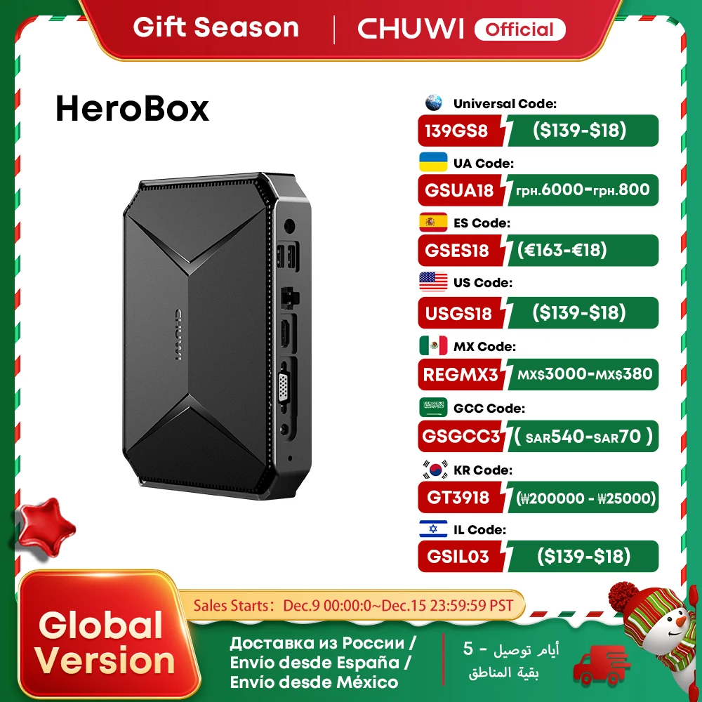 Mini PC CHUWI HeroBox Intel Celeron N100 Quad-core CPU Windows 11 OS 8GB LPDDR4 256GB SSD Dual Band Wifi Desktop Computer