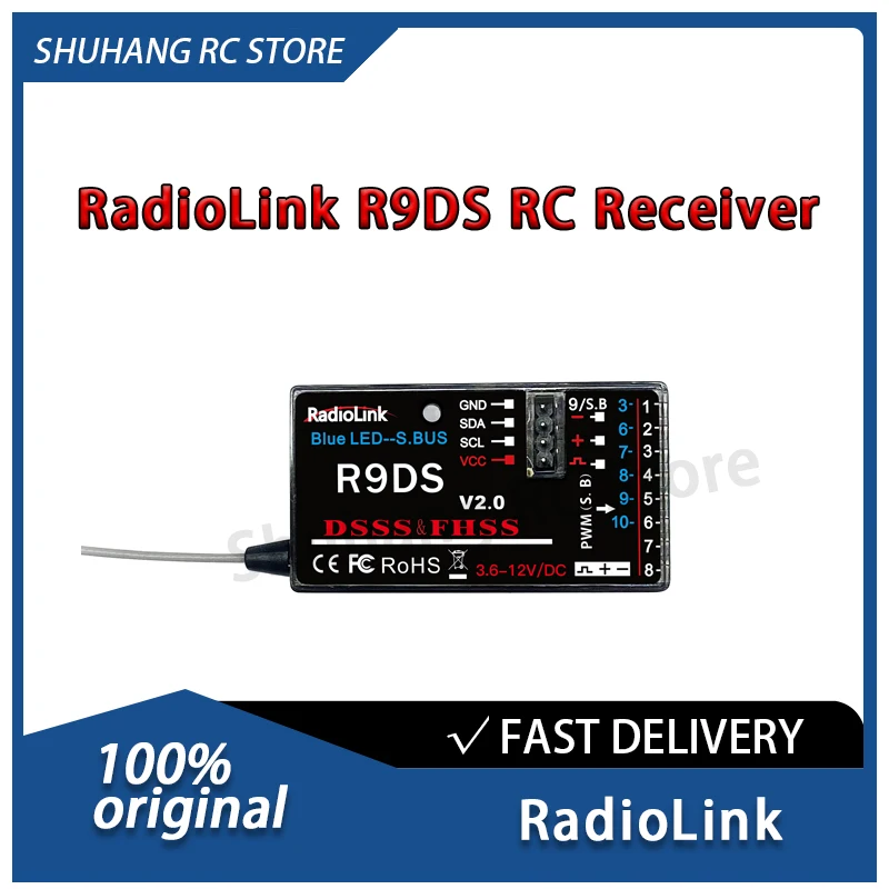 ตัวรับสัญญาณวิทยุ RadioLink R9DS 9/10 ช่องสัญญาณ ระยะควบคุม 4000 เมตร พร้อมระบบส่งข้อมูลแบบเรียลไทม์ สำหรับเฮลิคอปเตอร์ เครื่องบินปีกตรึง เครื่องร่อน และหุ่นยนต์