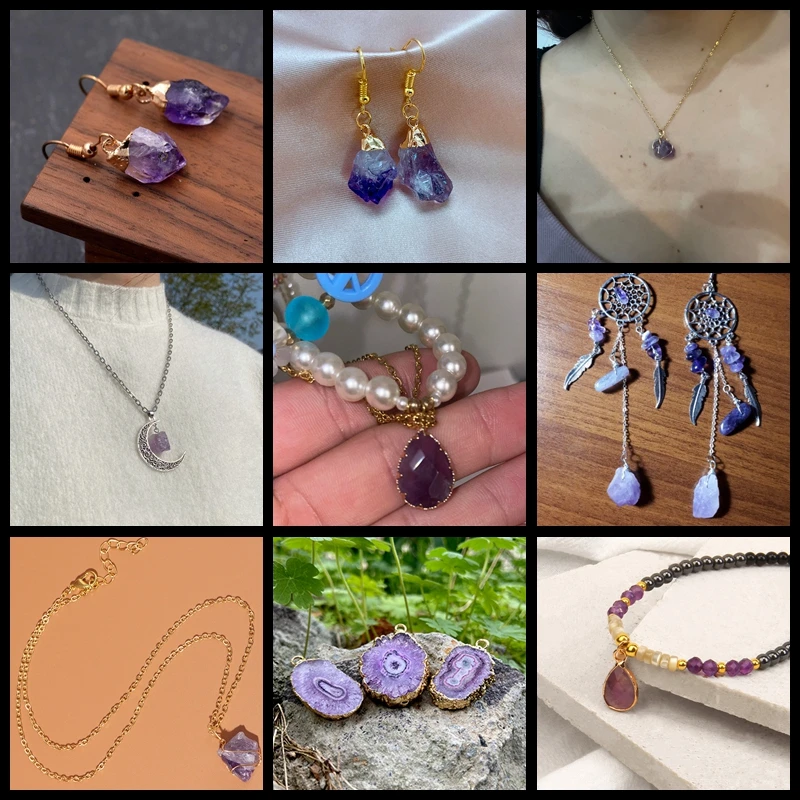 Natural Purple Stone Amethysts Slice Pendant Quartz Crystal Irregular Charm for Handmade Jewelry Making Necklace Earring Diy