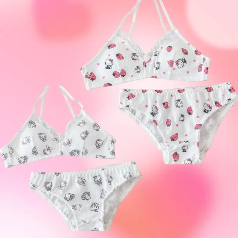 Miniso Hellokitty Underwear Bar Set Sanrio Figure Kitcat Triangle Panty Simple Casual Style Push Up Elastic Sling Birthday Gift