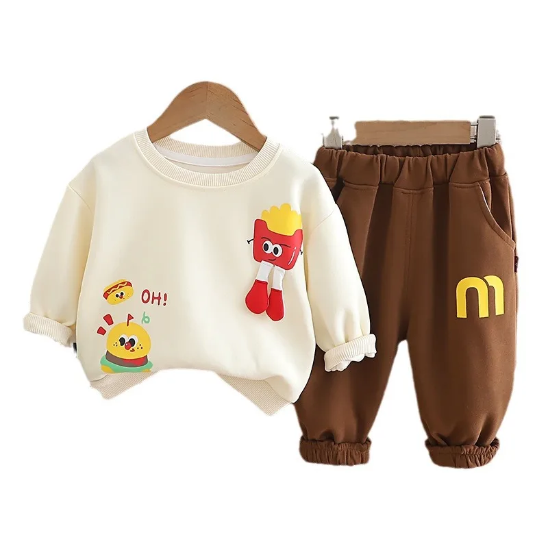 Autumn Korean Toddler Boys 2PCS Clothes Set Cartoon Printed Sweatshirts Letter Cotton Sweatpants Suit Kids Boys Outfits