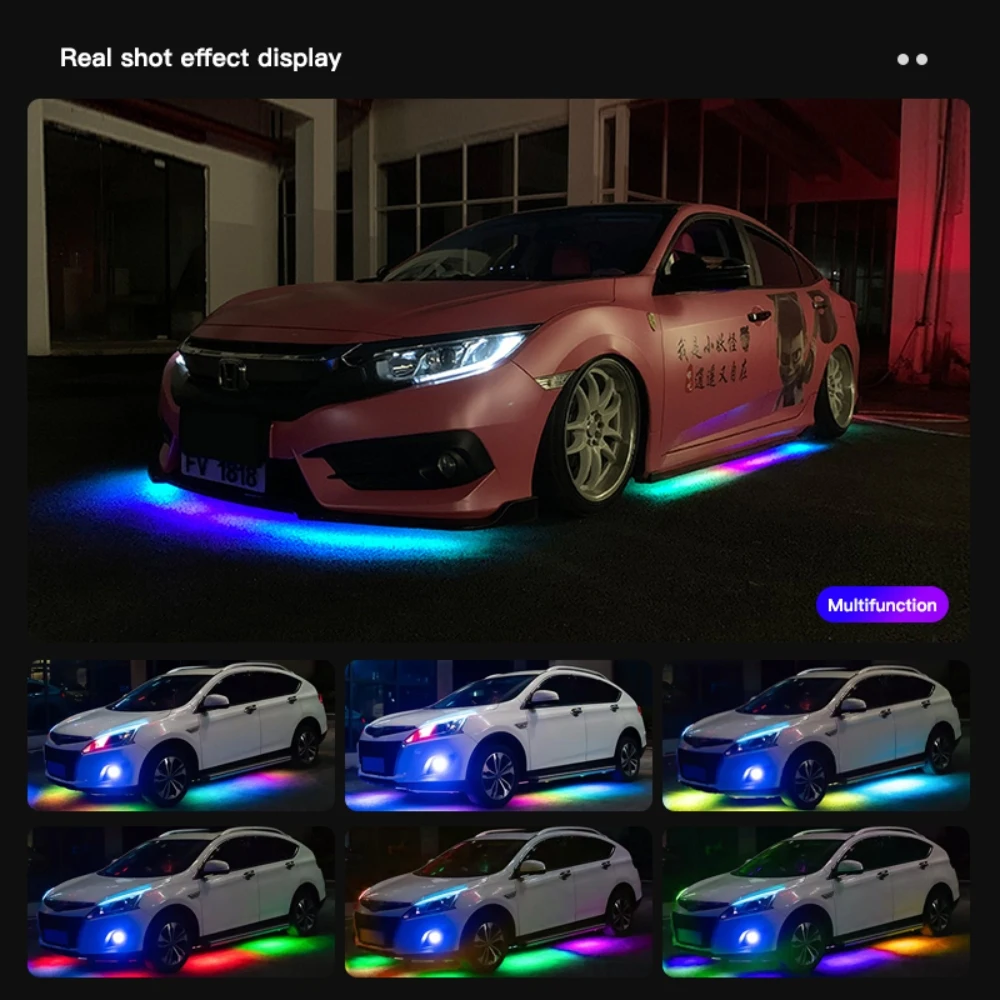 APP Dream Colorfu RGB Under Car LED Lights Underglow Flexible Strip Lights Music Decorative Atmosphere Lamp Chassis Light