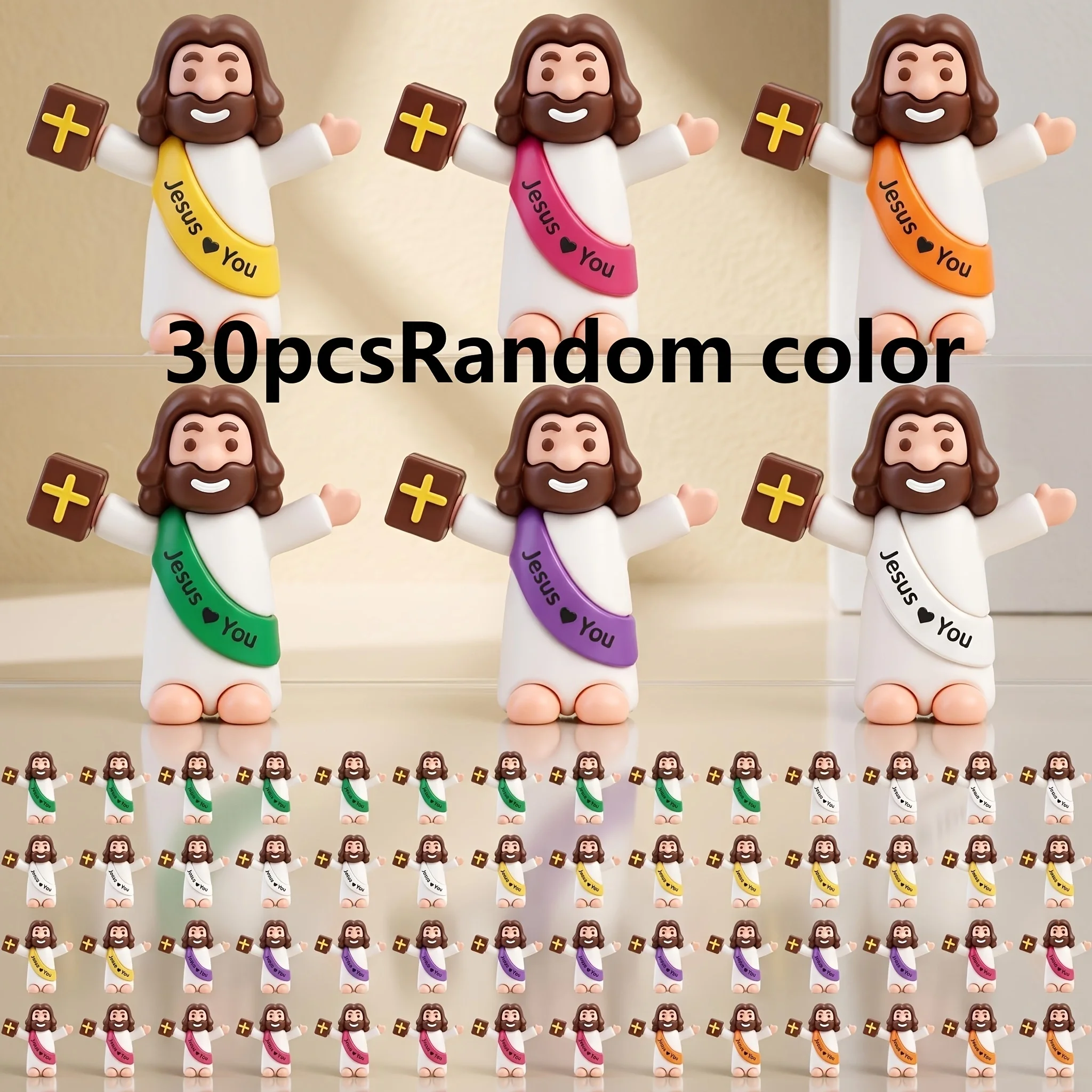 30Pcs Random Color Mini Jesus Figurines Jesus Loves You Little Jesus Figures Bulk Religious Party Favors Baptism Gifts Easter Egg Fillers Christmas Tabletop Decor Ornaments