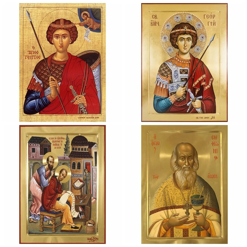 Holy Great Martyr George Saint John Chrysostom St Sophrony Of Essex Icon Canvas Wall Art By Ho Me Lili For Livingroom Decor