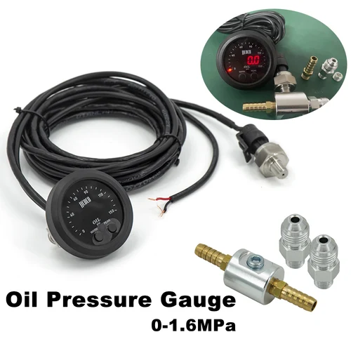 JJCOCO-medidor de presión de aceite electrónico Digital con pantalla roja, Sensor 1/8 NPT, 0-150PSI, adaptador AN6 de 9MM a 1/8NPT
