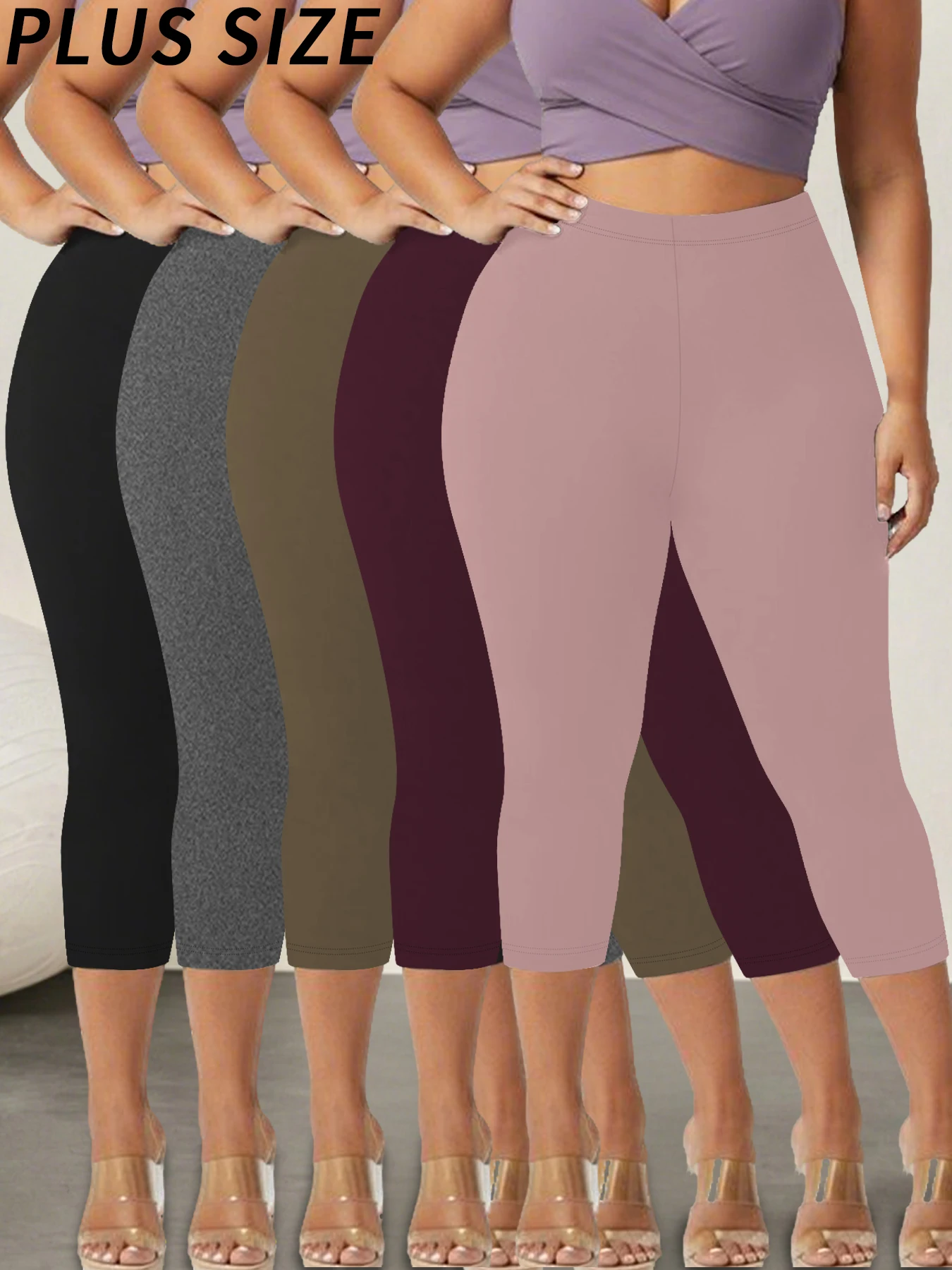 

Комплект из 5 супермягких капри больших размеров для женщин, спортивные леггинсы без прозрачных тренировок, бега, йоги