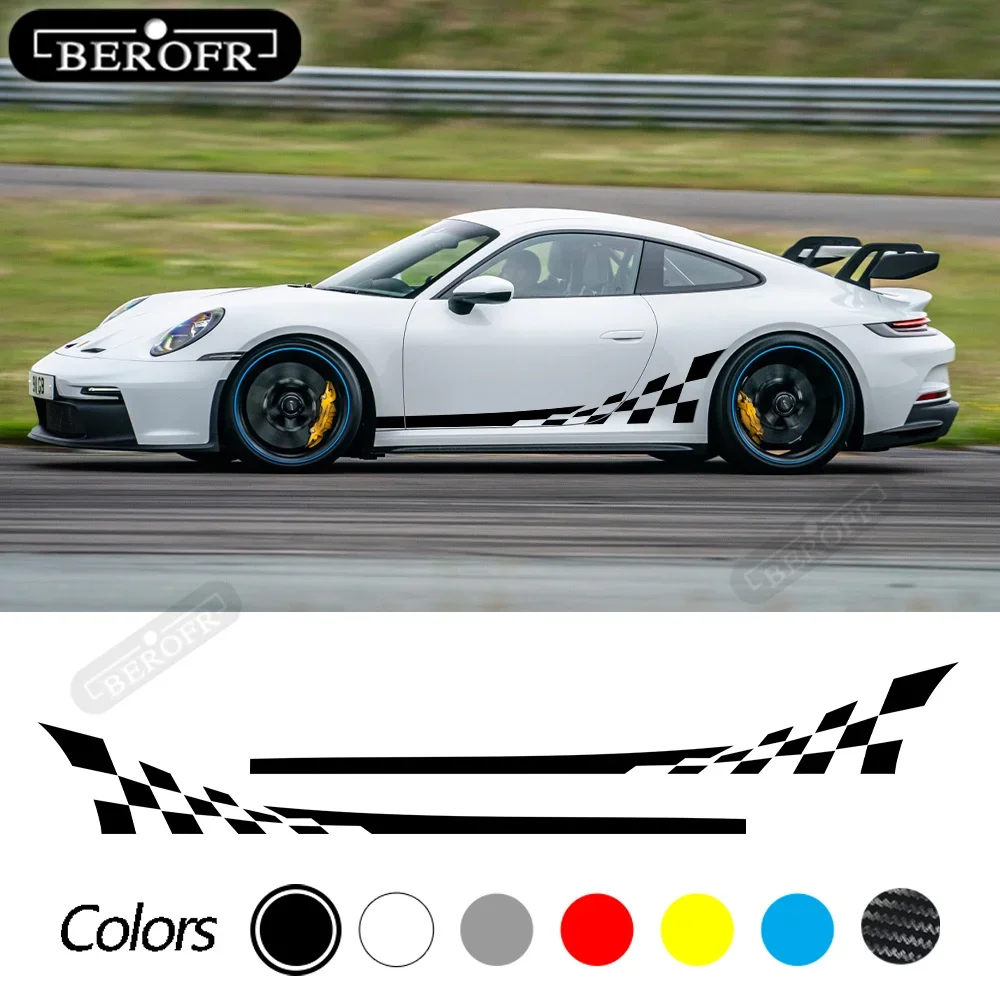 

2 Pcs For Porsche 911 997 991 992 GT3 RS Turbo Carrera 4S Racing Flag Style Car Door Side Stripes Stickers Decals Accessories