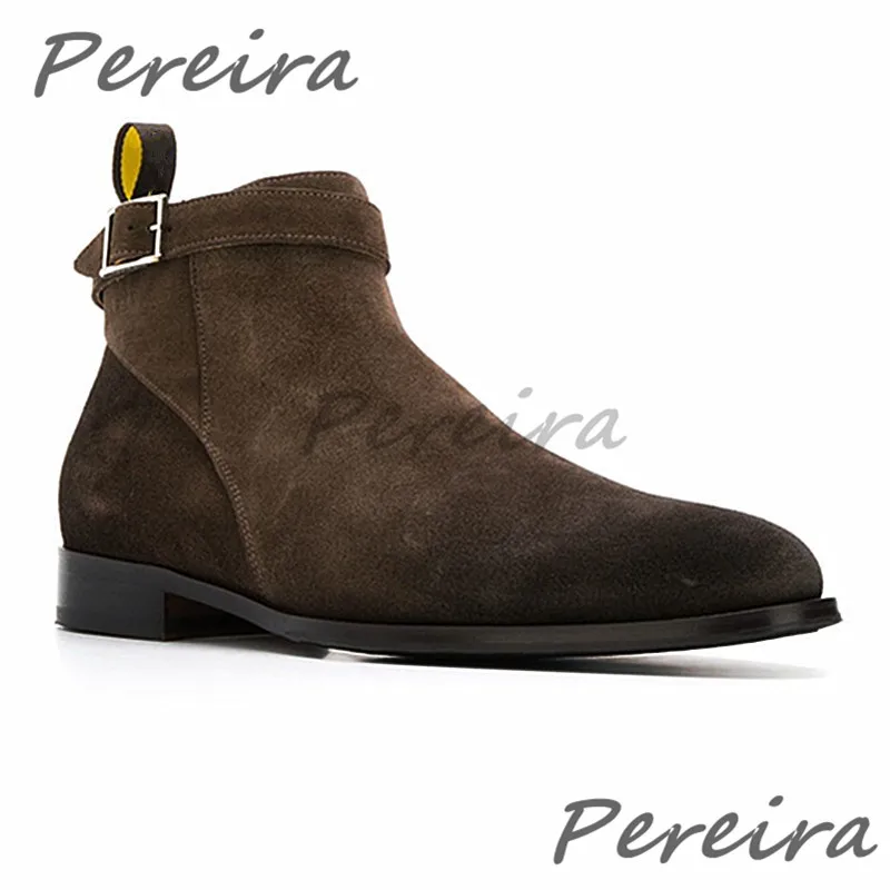 British Style Pointed Toe Ankle Boots for Men Ankle Belt Buckle Side Zipper Low Heel Chelsea Boots Trendy Casual Business Shoes