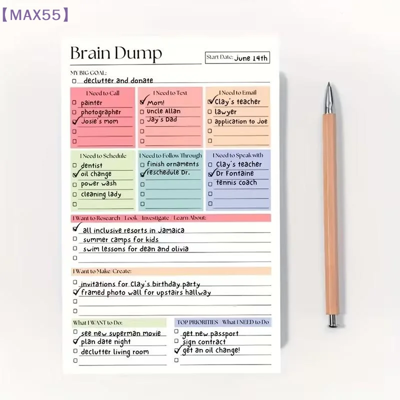 【MAX-55】50/150 Sheets Undated Minimalist Journal Brain Dump Notebook A5 To-Do List & Task Manager For Project Planning
