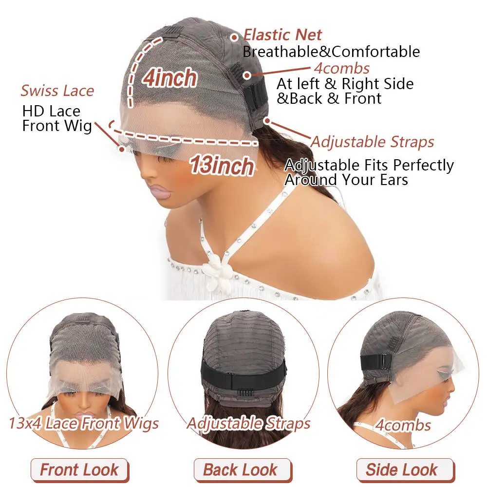 38 Inch Chocolate Brown Lace Front Wig 13x4 Body Wave HD Lace Front Wigs Human Hair Pre Plucked 180density Real Brown Wig #4 image 5