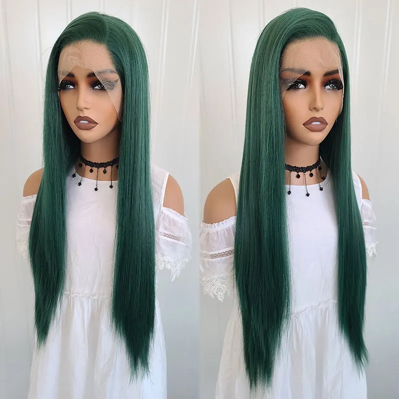 Dark Green Straight Hair Wig Synthetic 13x4 Lace Front Wigs High Quality Heat Resistant Fiber Hair Free Parting For Black Women