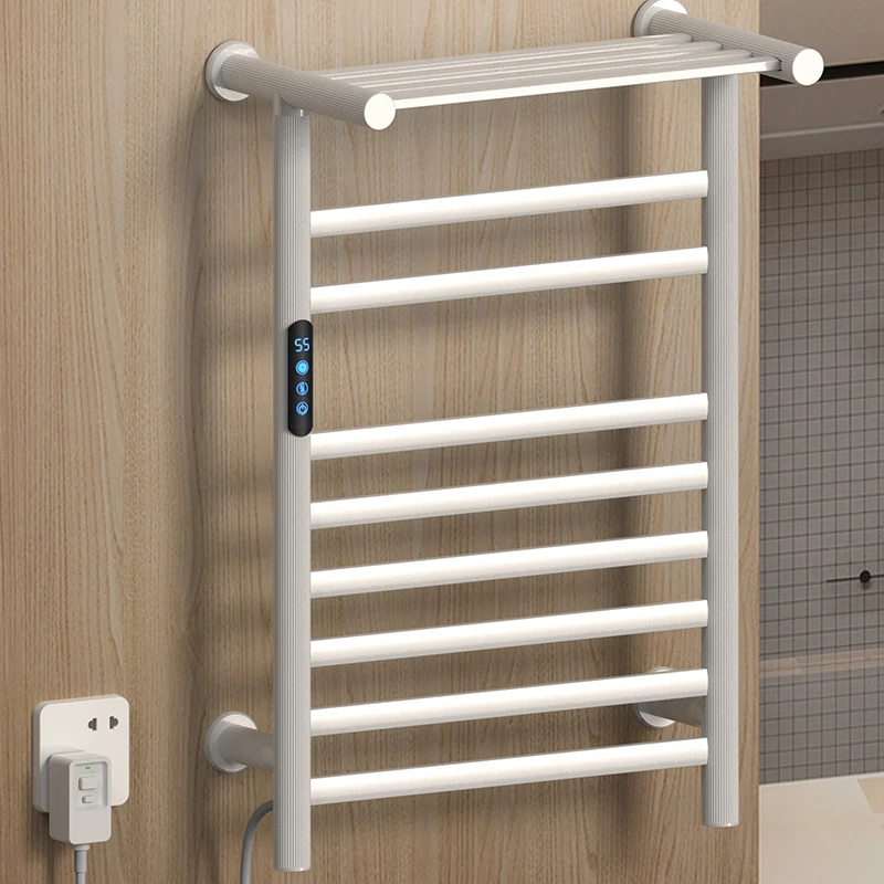 White Bathroom Electric Heated Towel Rail Hot Towel Warmer Radiator Designer Wall-Mounted Electric Towel Rack