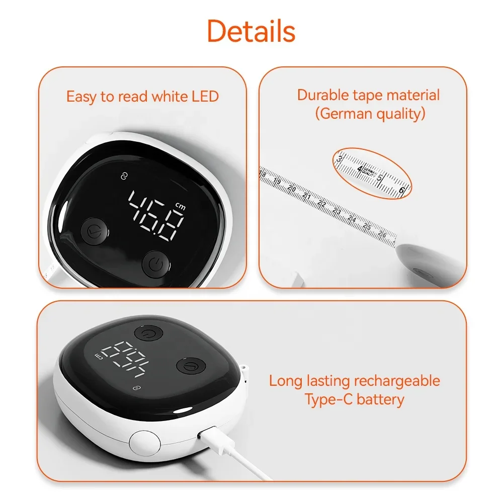 Easy-to-Carry Digital Tape Measures Wear-Resistant ABS Plastic round Shape 1.5M Lengths for Body Measurements with App