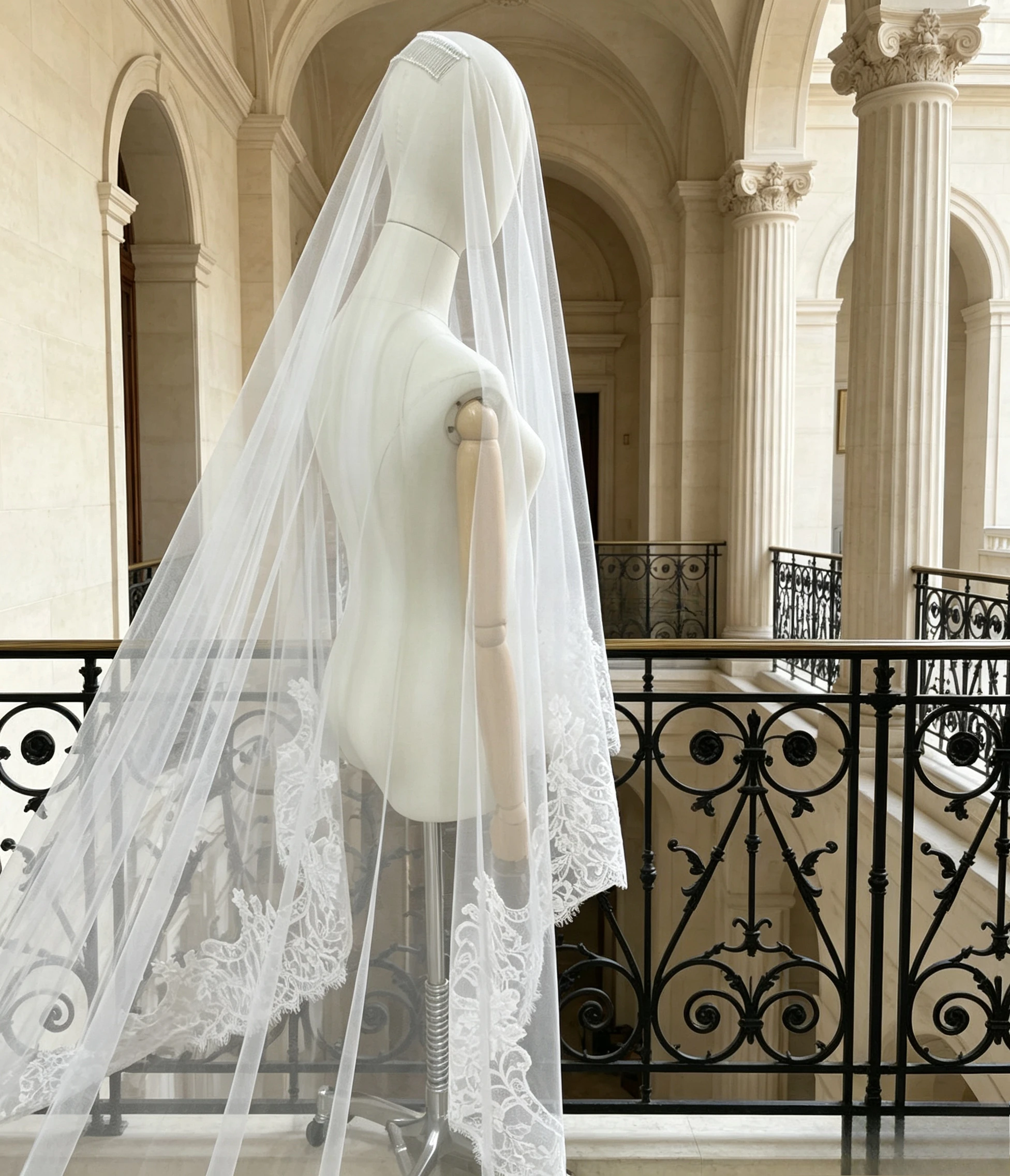 2-Tier Eyelash Lace Bridal Veil Soft Tulle Mantilla Eyelashes With Lace Edge Chantilly Lace Cathedral Wedding Veil Handmade