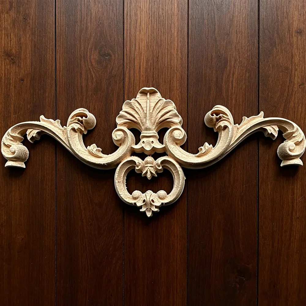 17-66cm Wood Corner Onlay Applique Wood Decals for Furniture Home Decoration Luxury Unique Natural Floral Wood Carved Figurines