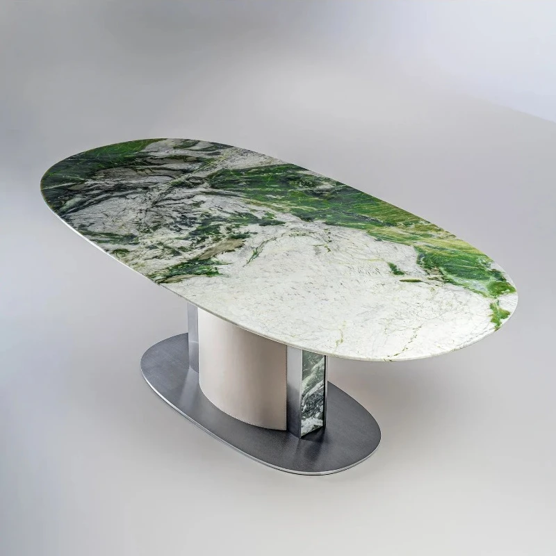 A Luxury Stone Light Boat Glacier Green Natural Marble Emerald Green Dining Table High-end Atmospheric Villa Large Flat Floo