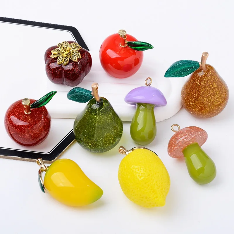 1Pcs Large Fruit Charms Lemon Apple Pumpkin Mushroom Pear Pendant for Jewelry Making DIY Keychain Necklace Accessories