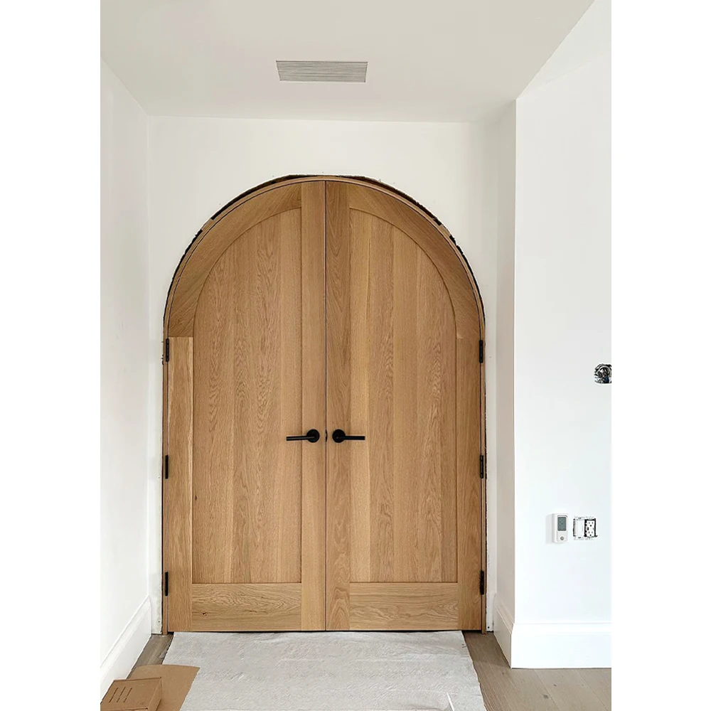 Modern Arched Solid Wood Door for Houses Wooden Latest Design Double Swing Bedroom Hinged Interior Doors