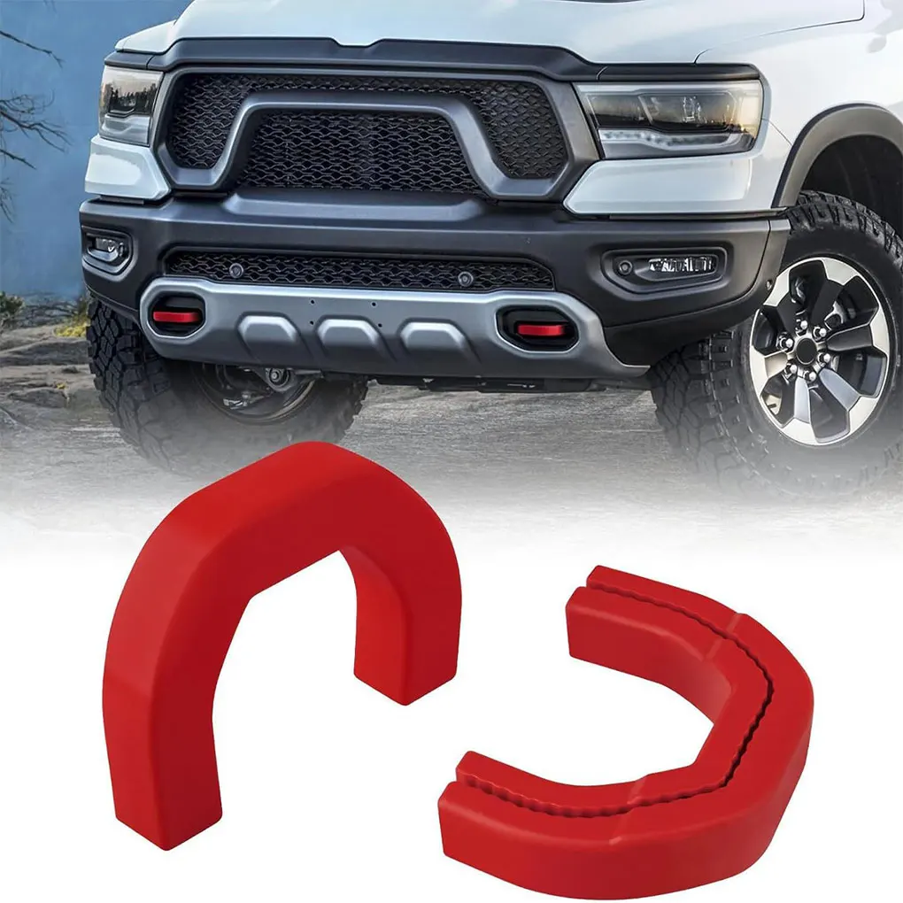 2 Pcs Front Tow Hooks Covers Wear Resistant Hitch Cover Replace Attachment for RAM 1500 Accessories 2019-2024 Red