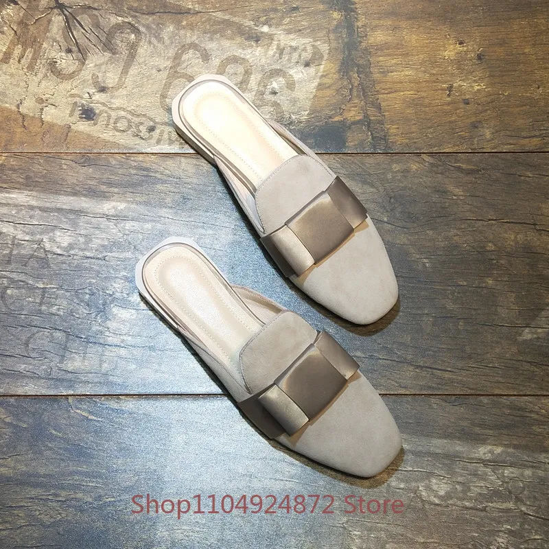 

Высококачественные модные женские шлепанцы из замши, без застежек, на плоской подошве, для работы, прогулок, летние, в милом стиле, для улицы