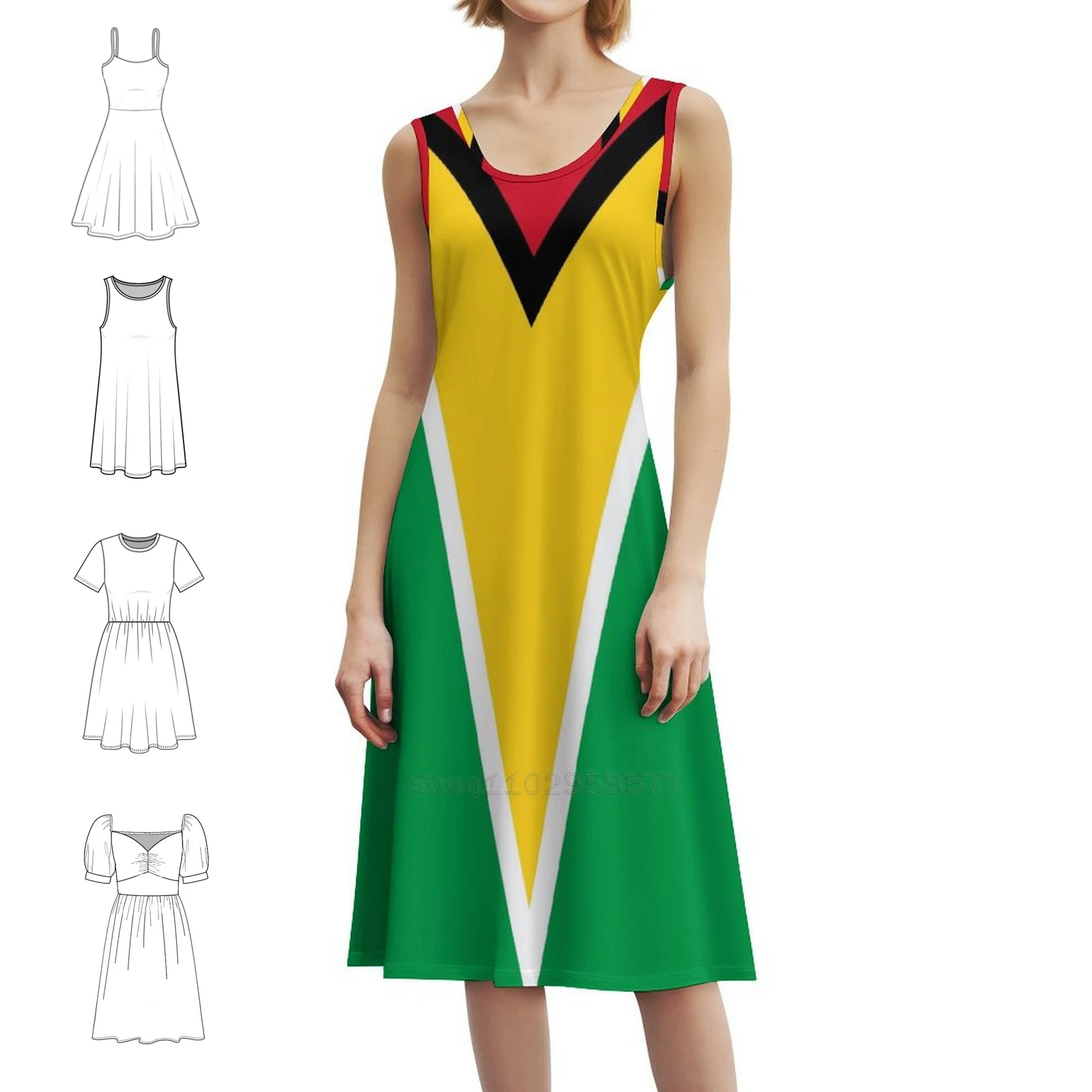 

Подарки с флагом Гайаны, наклейки и другие товары, богемное платье без рукавов, многопечатное пляжное праздничное платье для отдыха, флаг Гайаны