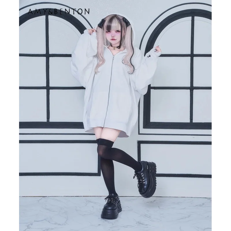 25COS سلسلة الألغام اليابانية الإنتاج الضخم ثقافة فرعية الكرتون المطرزة هوديس المرأة نمط Preppy الحلو كول المتضخم زمم Ho