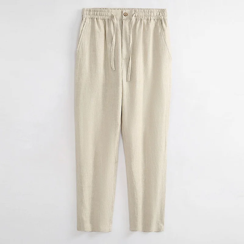 

Solid Color Linen Straight Trousers for Men in Spring & Fall, Thin Wide-Leg Casual Trousers, Loose Slimming Look High-Waisted Long Trousers