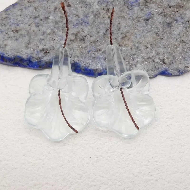 Beads for Jewelry Making Blue Quartz Carved Flower Earring Beads Fashion Jewelry Accessory For Women 33x22x9mm 9g
