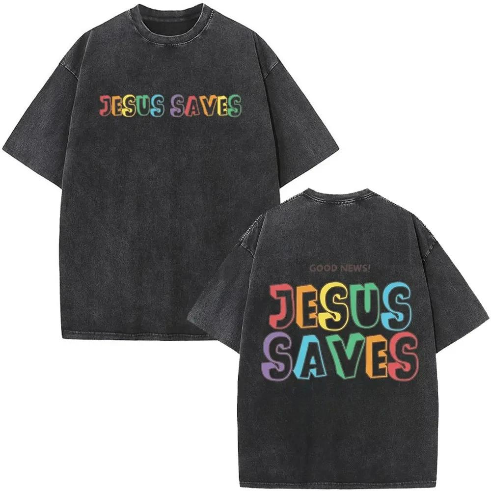 Christian Jesus Faith Over Fear Bible Verse Washed T-shirts Men Women Fashion Vintage Oversized T Shirts Harajuku T-shirt view 2