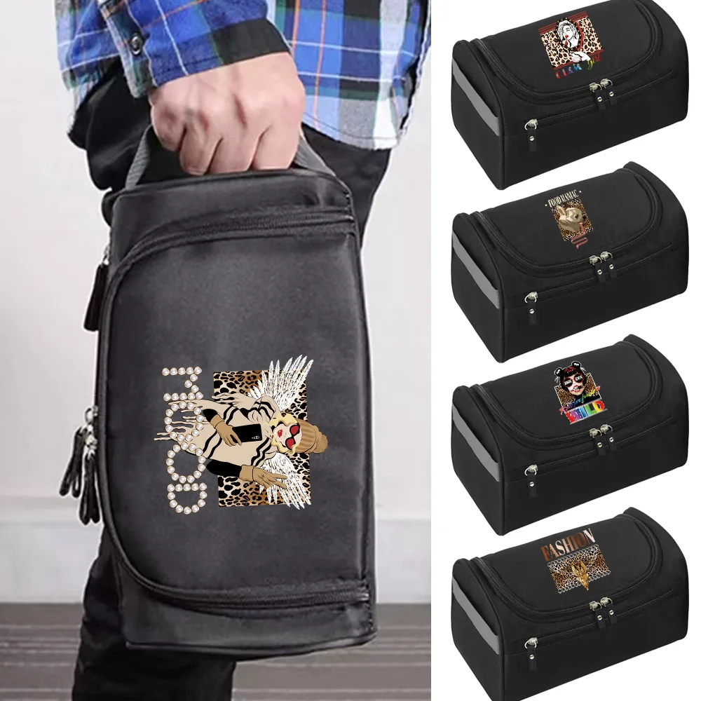 

Unisex Men Travel Cosmetic Bag Functional Hanging Make Up Organizer Pouch Necessaries Storage Handbag Wash Bags Leopard Pattern