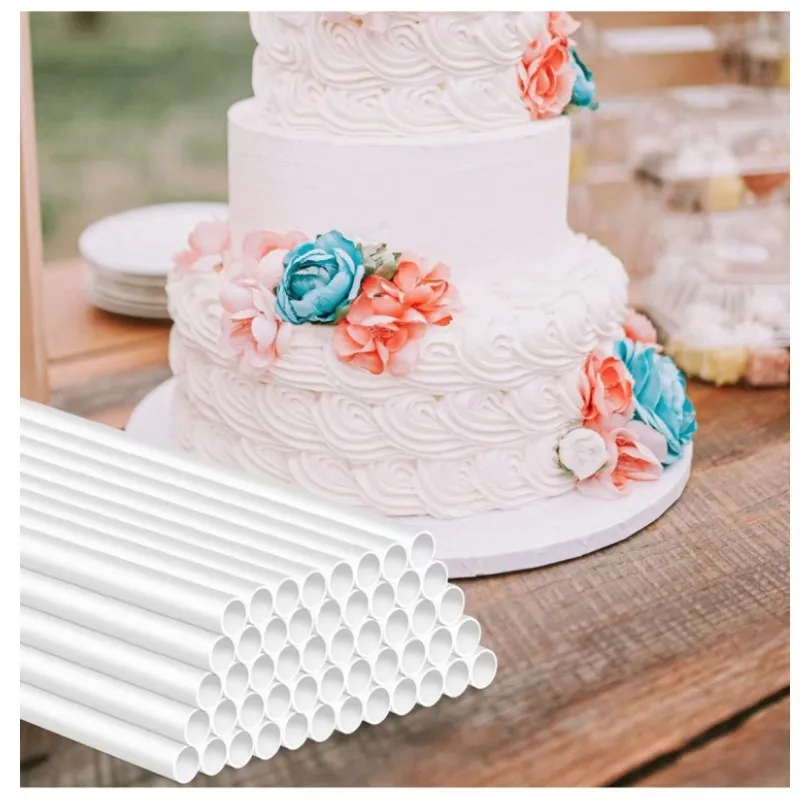 30PCS White Plastic Cake Dowel Rods for Tiered Cake Construction and Stacking Supporting Cake Round Dowels Straws