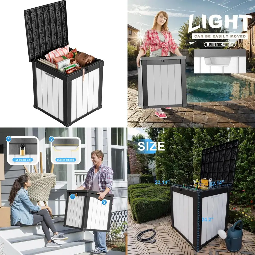 صندوق تخزين سطح السفينة من الراتنج سعة 50 جالونًا - أثاث فناء خارجي قابل للقفل، ملحق حمام السباحة، تخزين أدوات الحديقة، مقاوم للماء #1