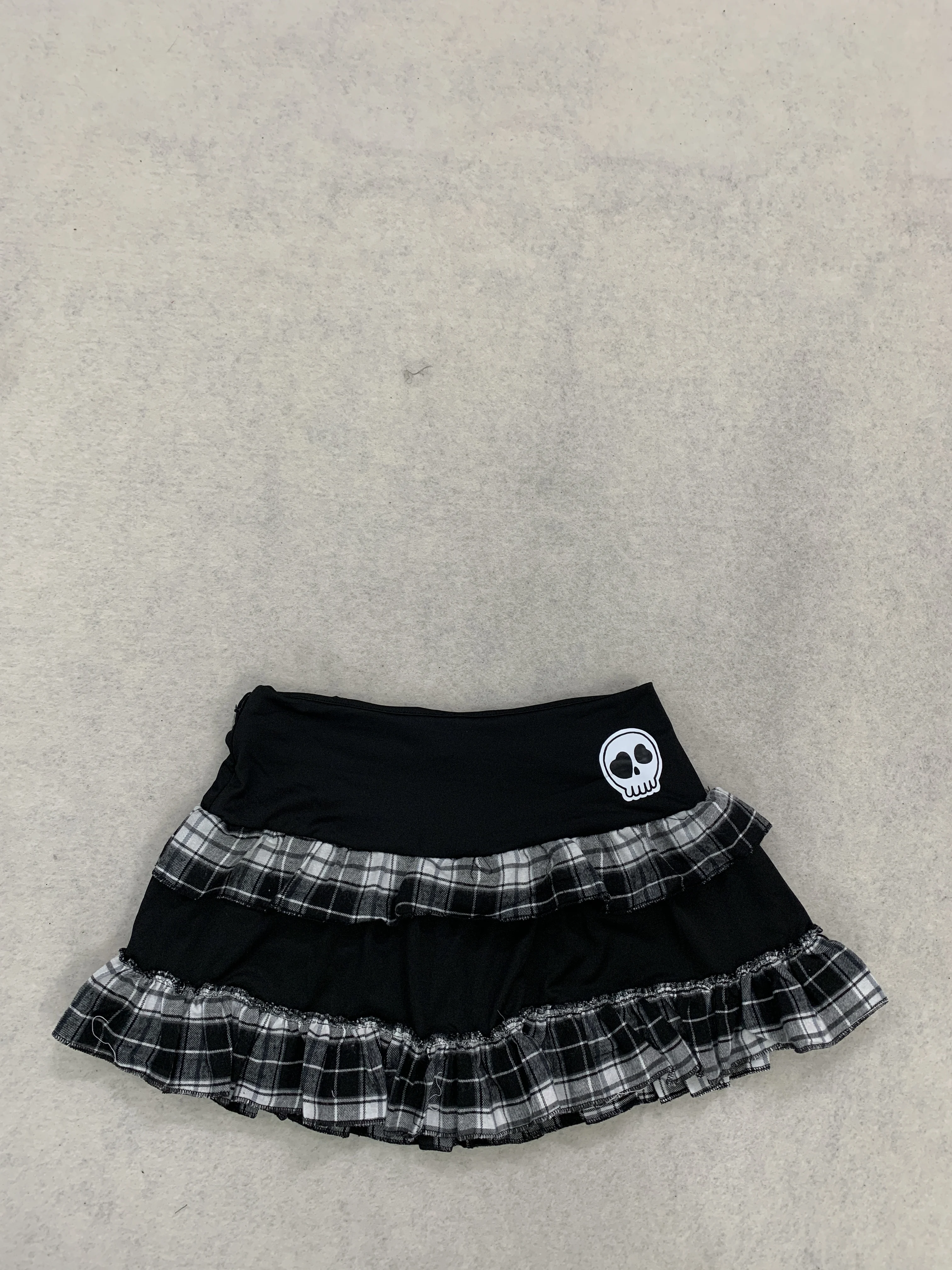 Summer Dark-style Skull and Plaid Print Double-layer Ruffled Spicy Skirt