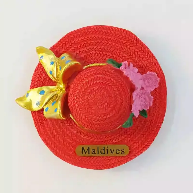 Maldives Creative Colorful Large Eaves Hat Hand-painted 3D Fridge Magnets Tourism Souvenirs Refrigerator Magnetic Stickers
