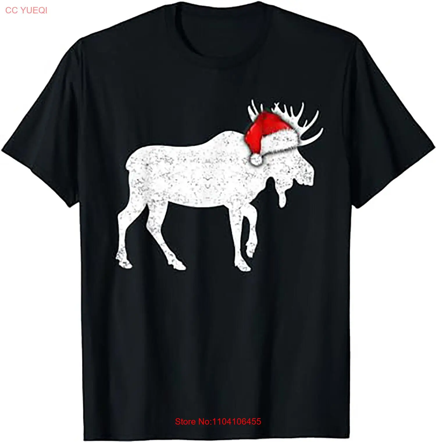 Christmas Pajama Shirt - Christmas Moose Santa Hat Tee Shirt T-Shirt.