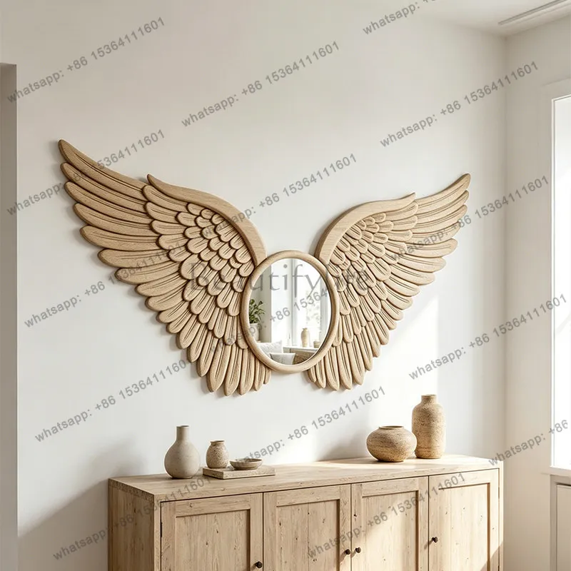 French ins wind angel wings makeup mirror light luxury art warm entrance living room wall decoration mirror